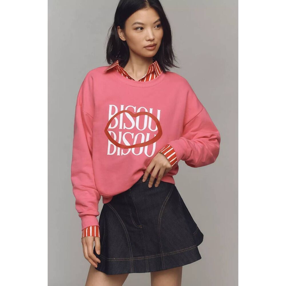 NWOT Anthropologie Jordan Nickson Bisou Bisou Sweatshirt Pink French Size XS
